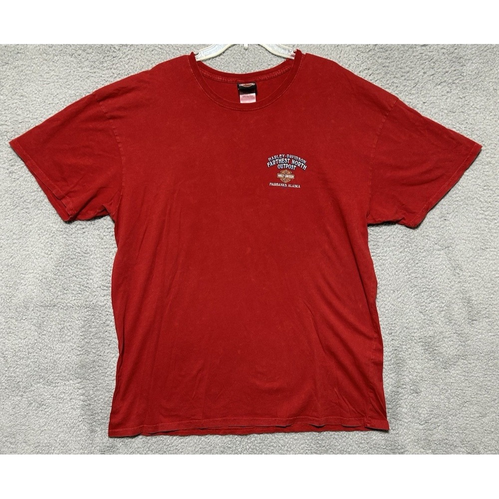 Harley Davidson Fairbanks Alaska Mens Shirt Santa Claus Cotton Red‎ Sz 2XL